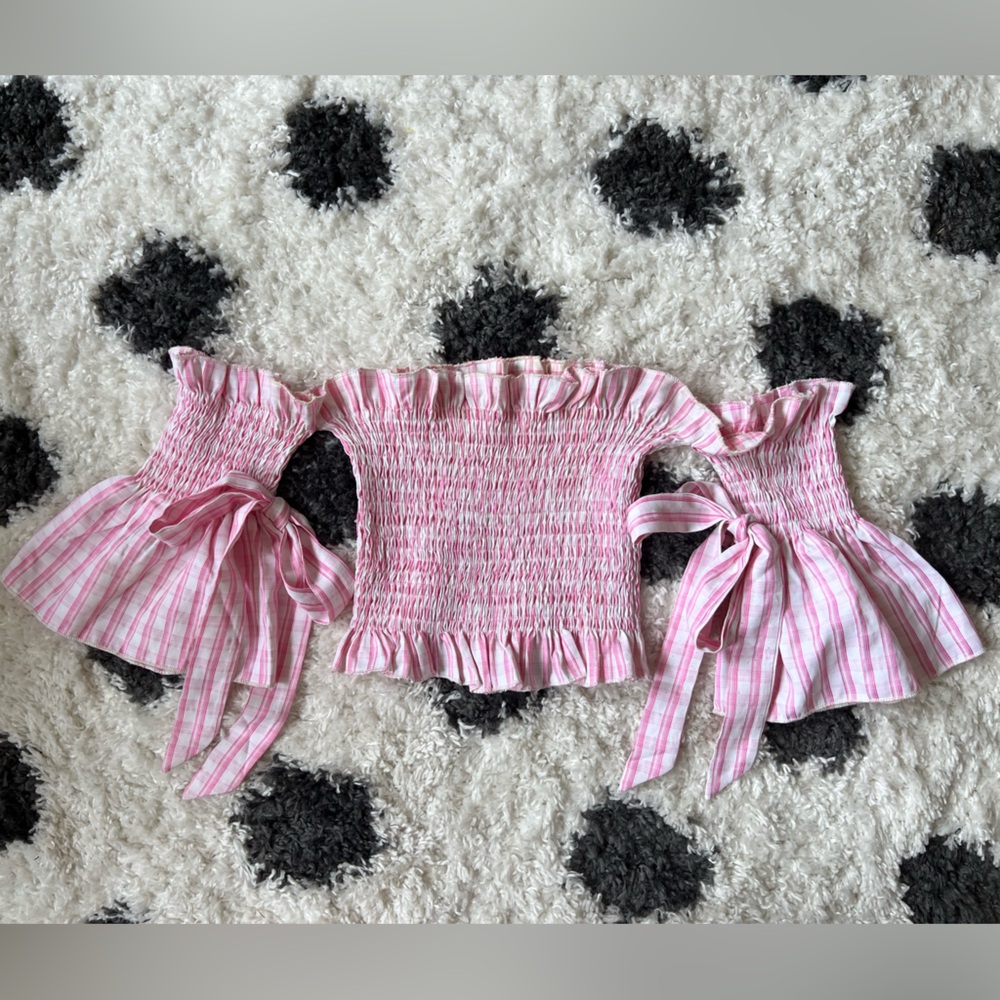 Pink and White Checkered Smocked Off-Shoulder Top